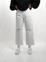 شلوار واید پایین کات سفید H - تصویر 2